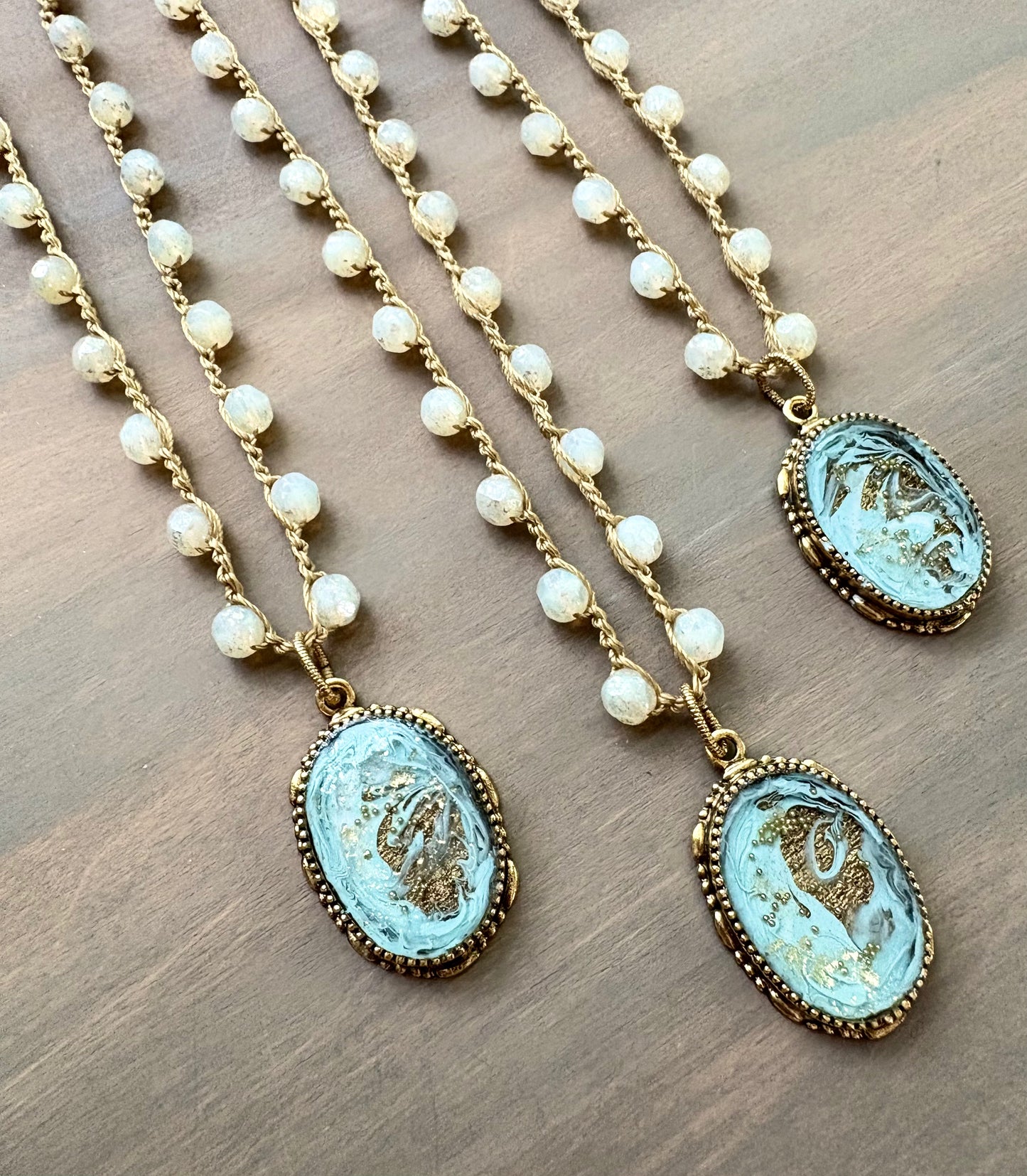 Long Golden Surf Handmade Portal Necklace With Czech Crystal