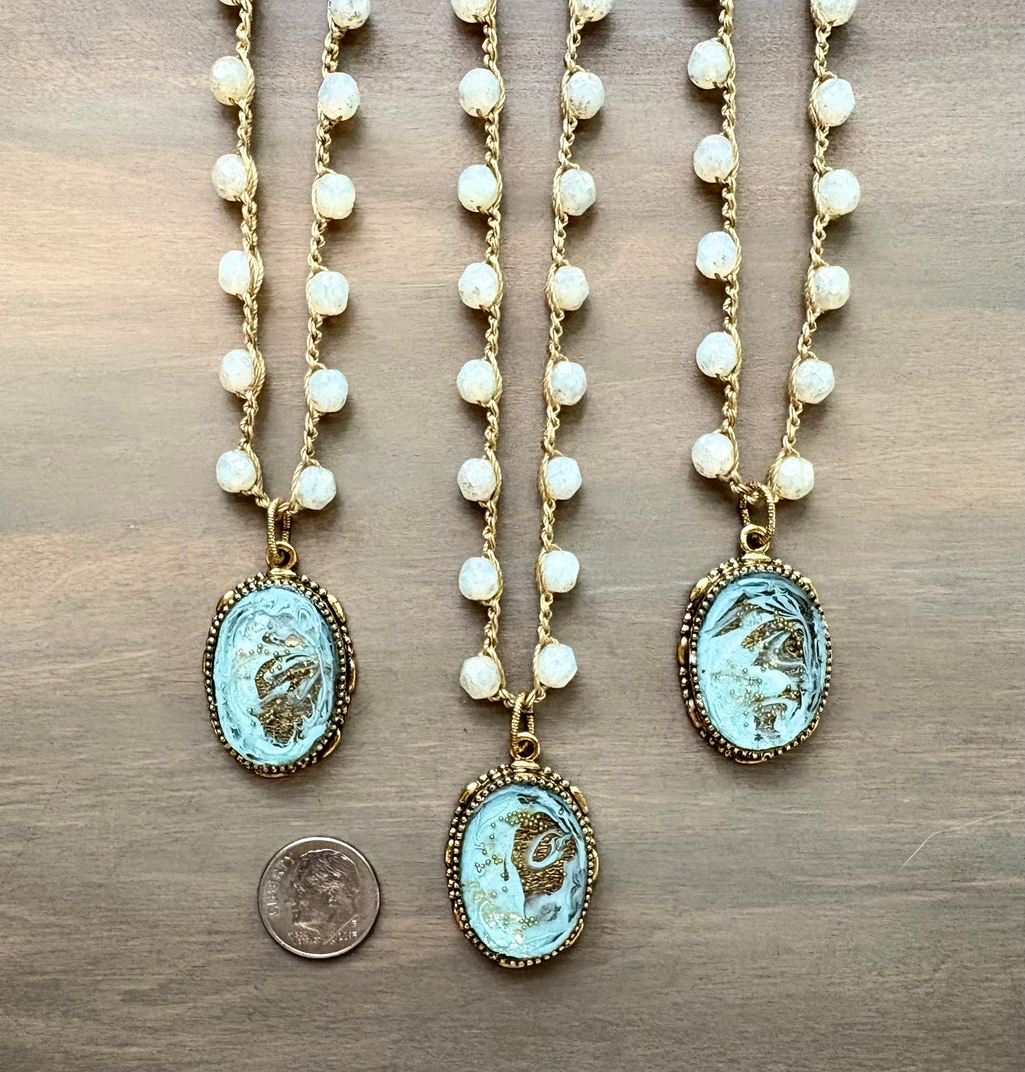 Long Golden Surf Handmade Portal Necklace With Czech Crystal