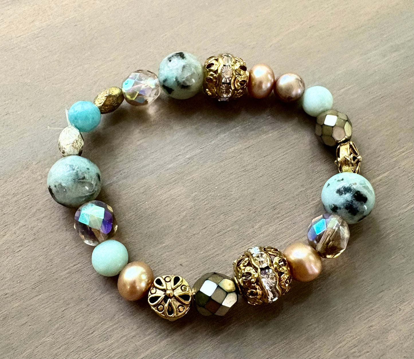 Jasper and Freshwater Pearls Stretchy Bracelet