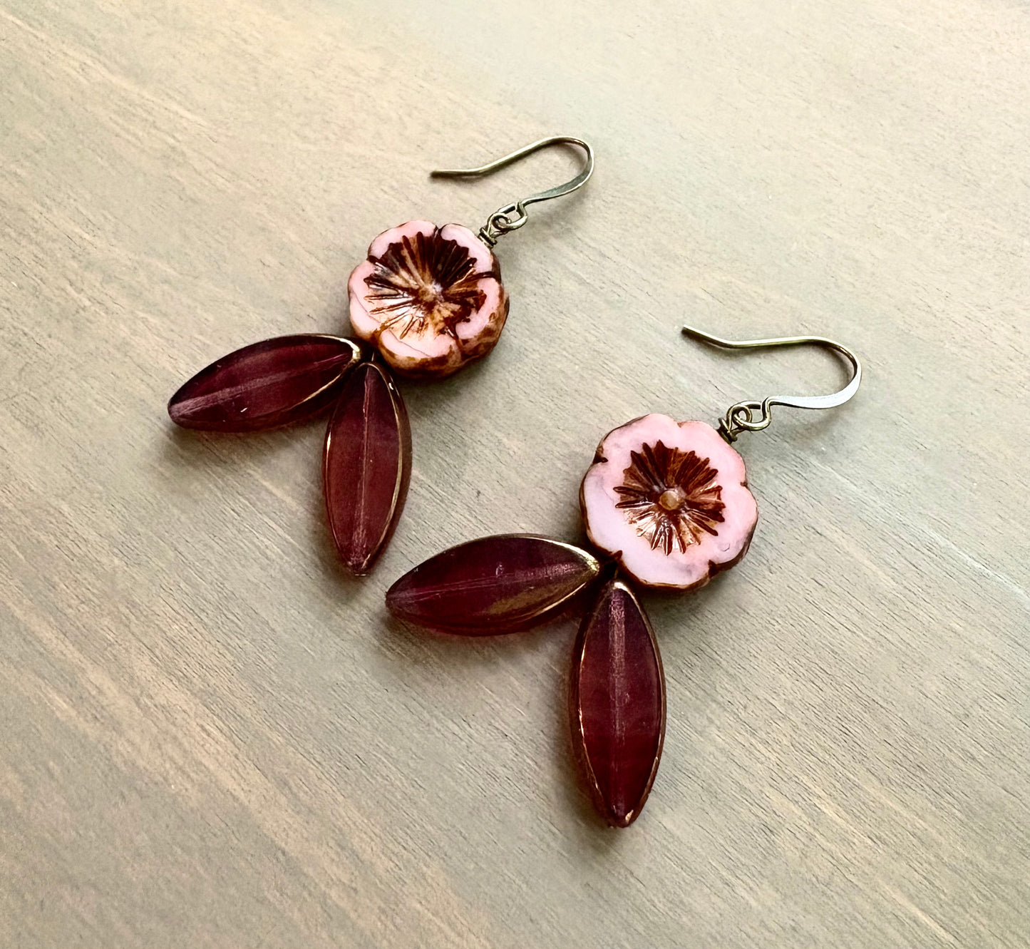 Vintage Flora Crystal Flower Earrings In Antique Autumn Rose