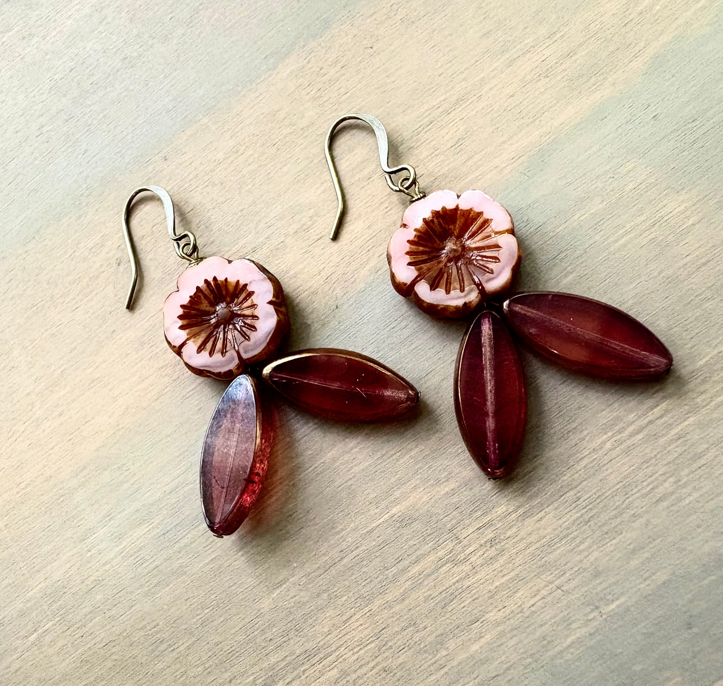 Vintage Flora Crystal Flower Earrings In Antique Autumn Rose