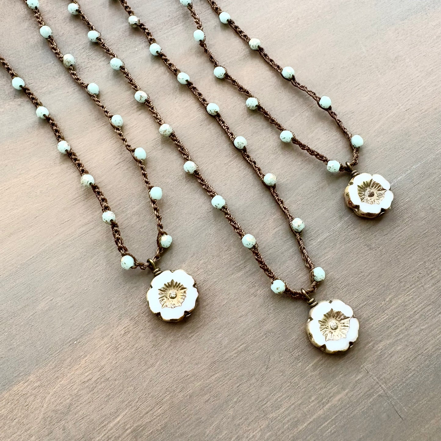 Golden Mint Czech Crystal with Golden Ivory Pressed Glass Flower
