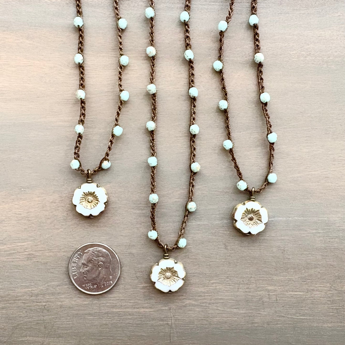 Golden Mint Czech Crystal with Golden Ivory Pressed Glass Flower