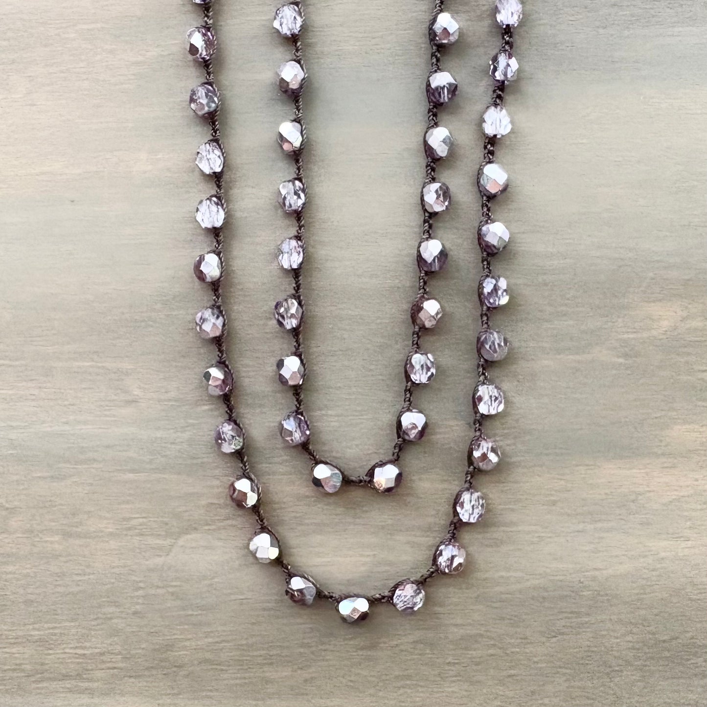 Long Icy Pale Pink Crystal Necklace To Wear Long or Wrapped
