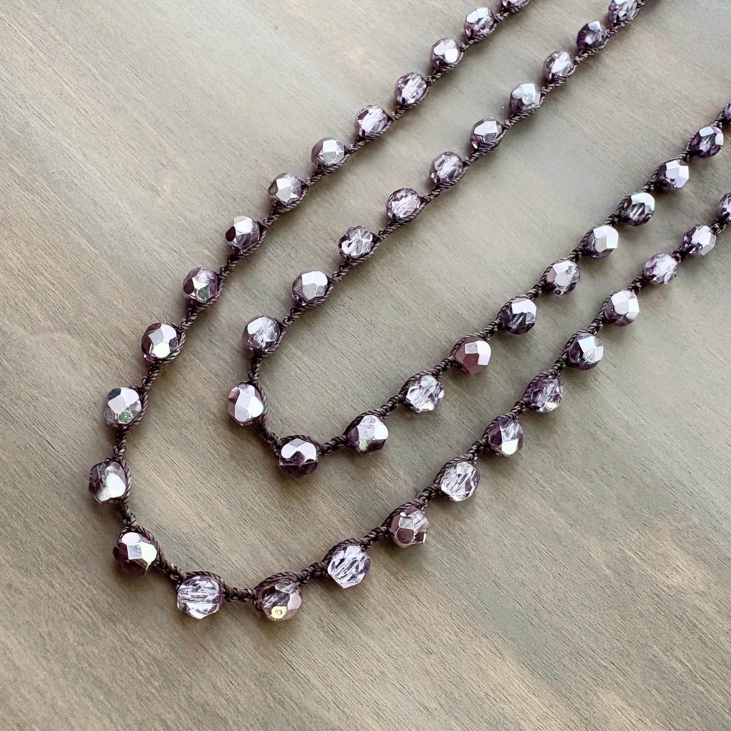 Long Icy Pale Pink Crystal Necklace To Wear Long or Wrapped