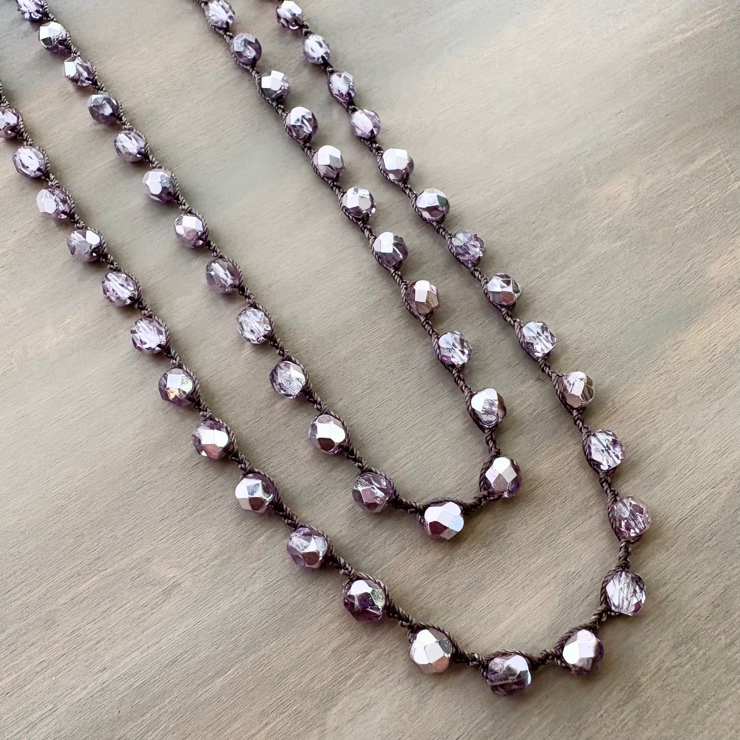 Long Icy Pale Pink Crystal Necklace To Wear Long or Wrapped