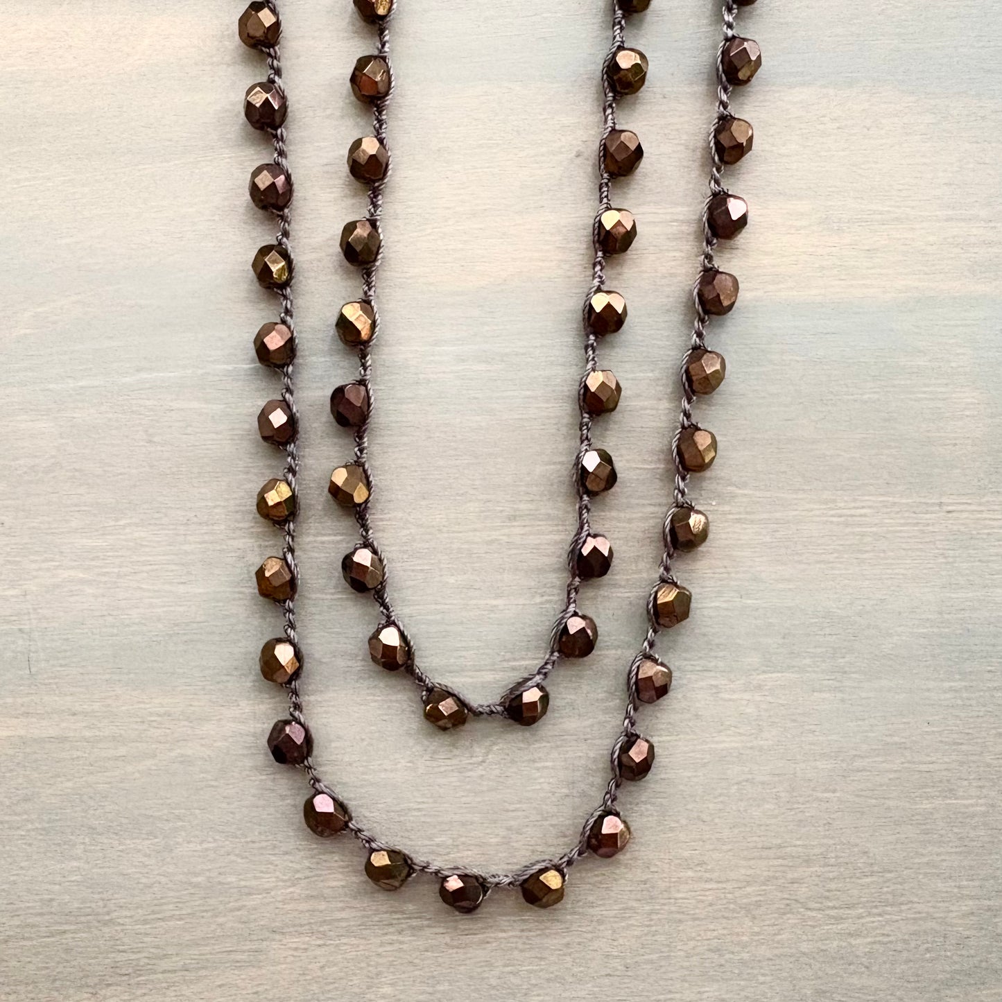Long Autumn Brown Crystal Necklace To Wear Long or Wrapped
