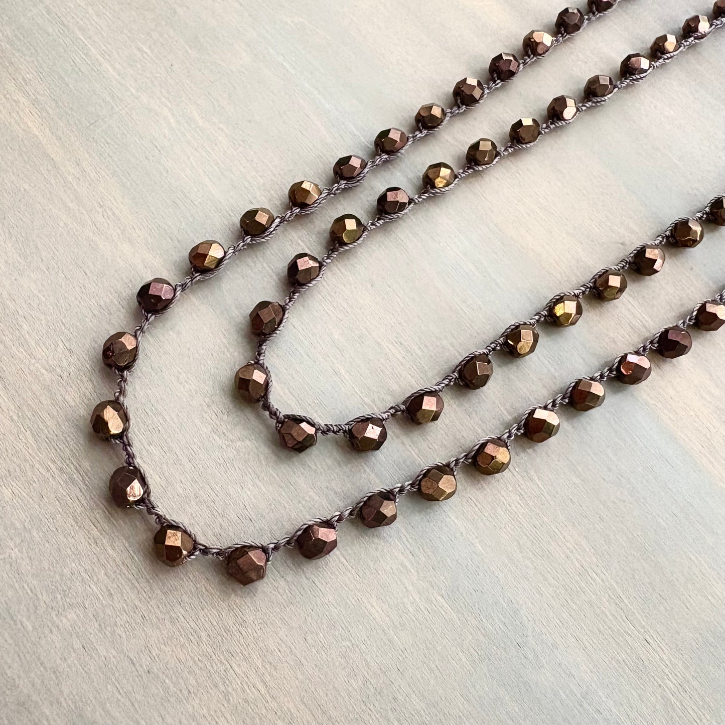 Long Autumn Brown Crystal Necklace To Wear Long or Wrapped