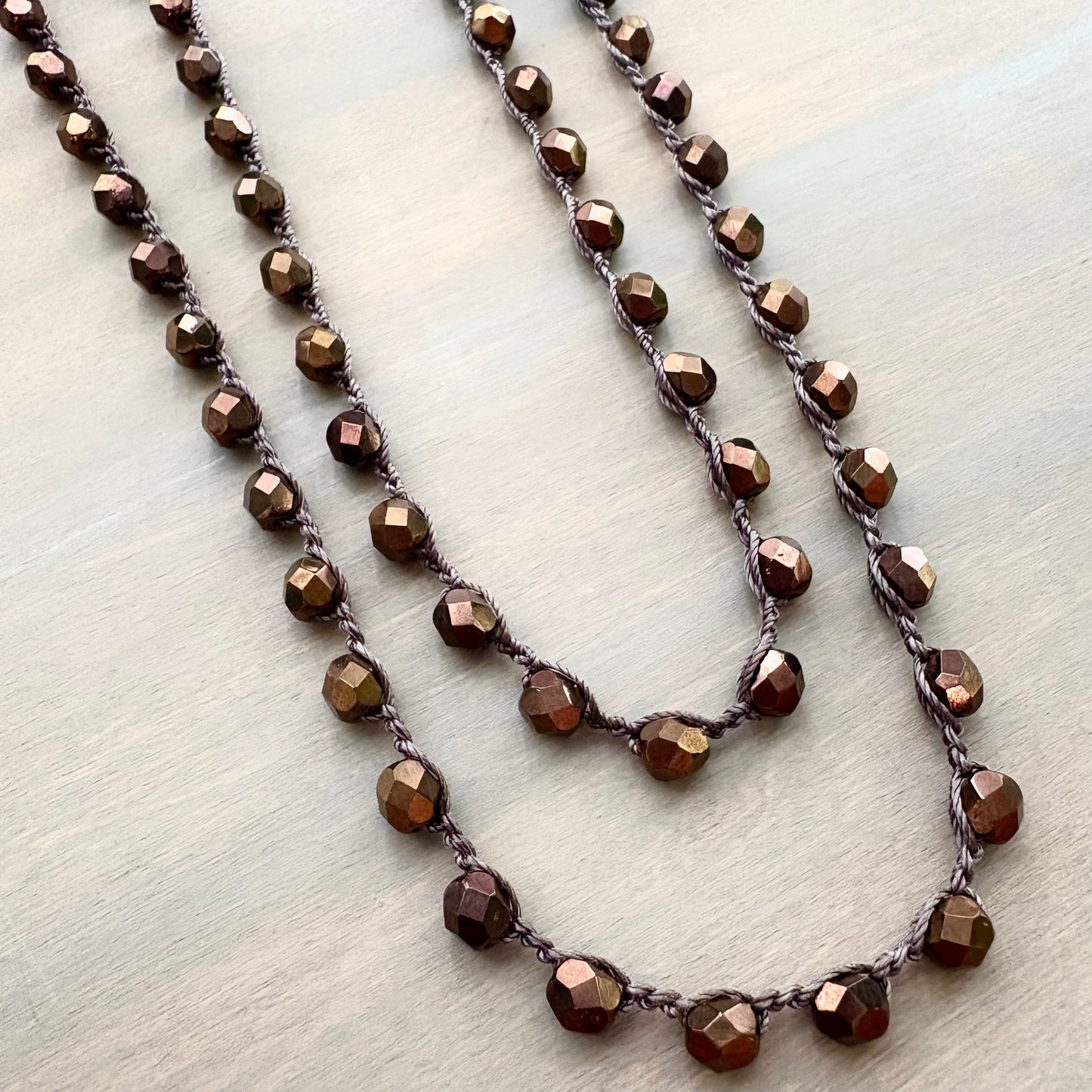 Long Autumn Brown Crystal Necklace To Wear Long or Wrapped
