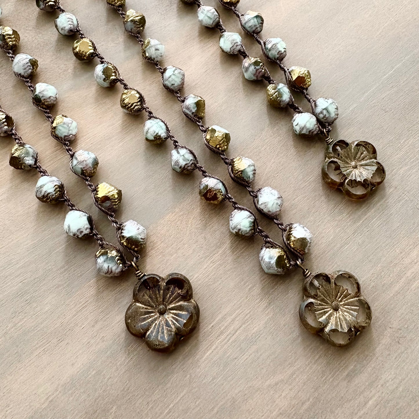 Golden Sky Faceted Crystal Necklace With Smoky Glass Flower