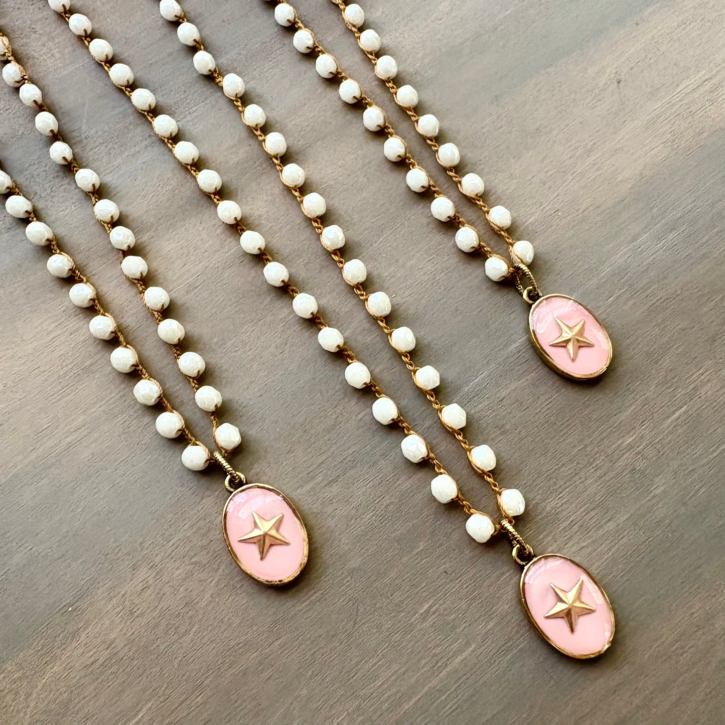 North Star Handmade Portal Pendant And Cream Czech Crystal