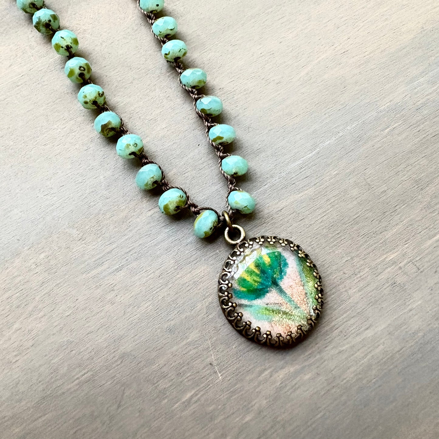 Handpainted Portal Charm Necklace and Czech Crystal