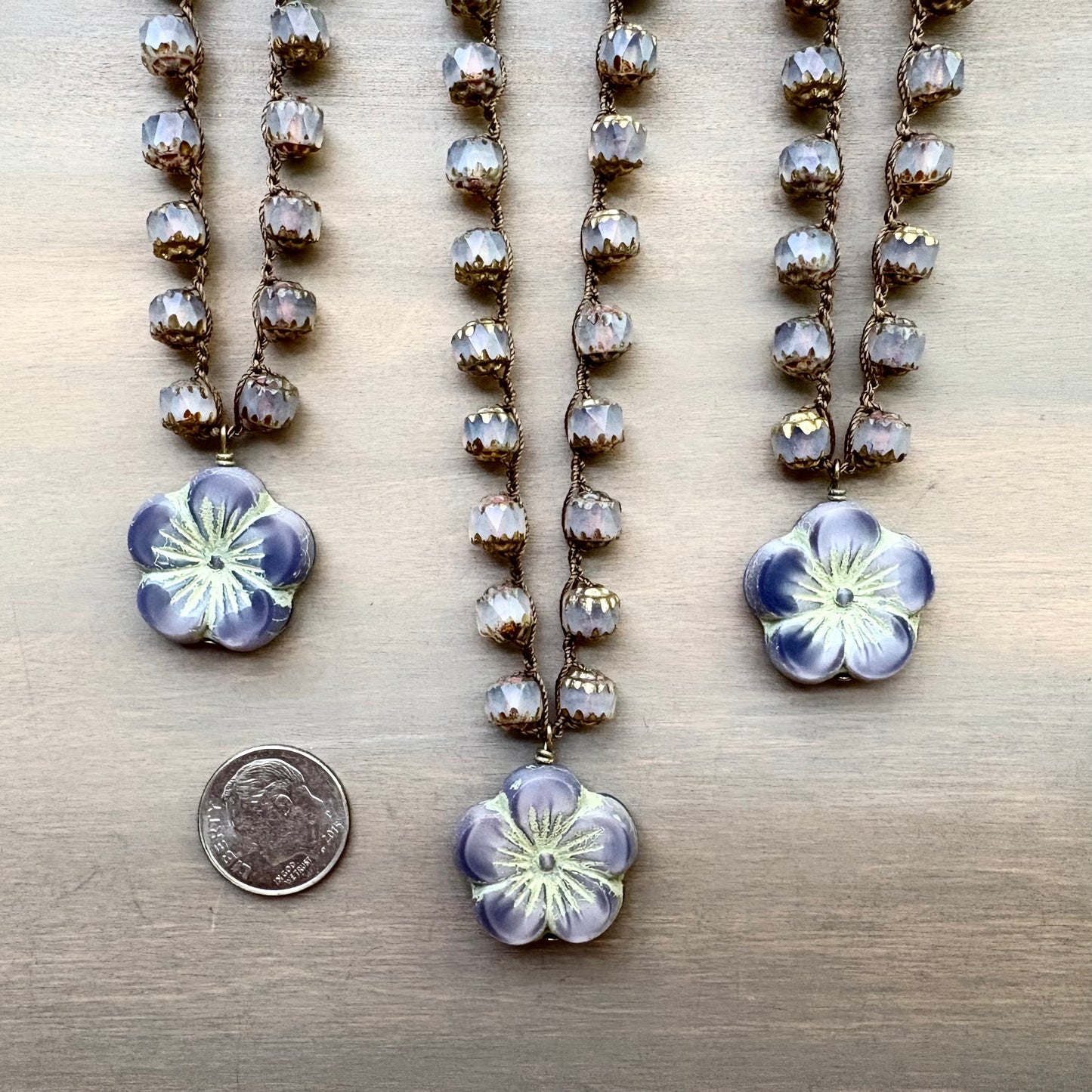 Lavender Wisp Glass Flower Necklace With Czech Crystal