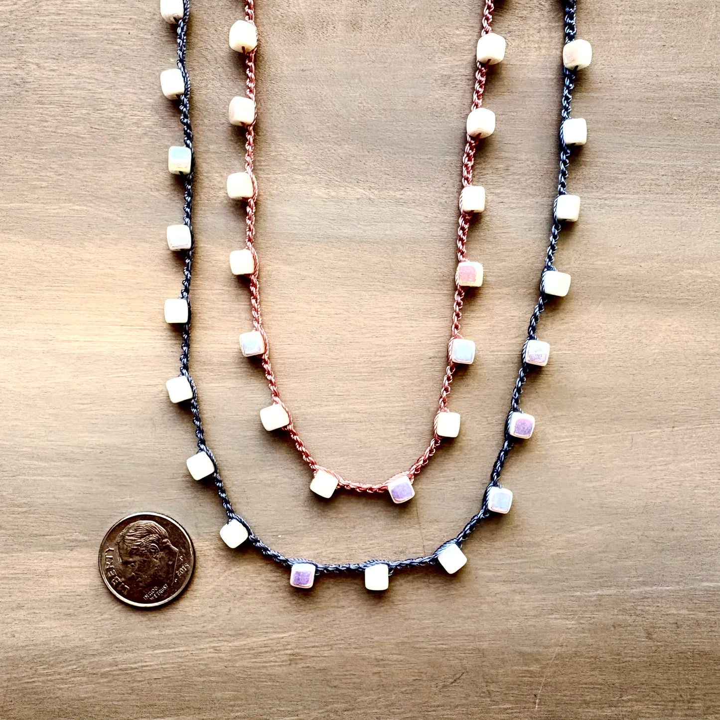 Iridescent Geometric Layering Necklace in Two Colors