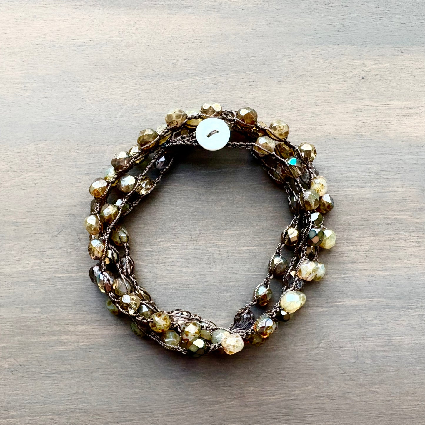 Warm Neutral Shades Long Crystal Necklace To Wear Long or Wrapped