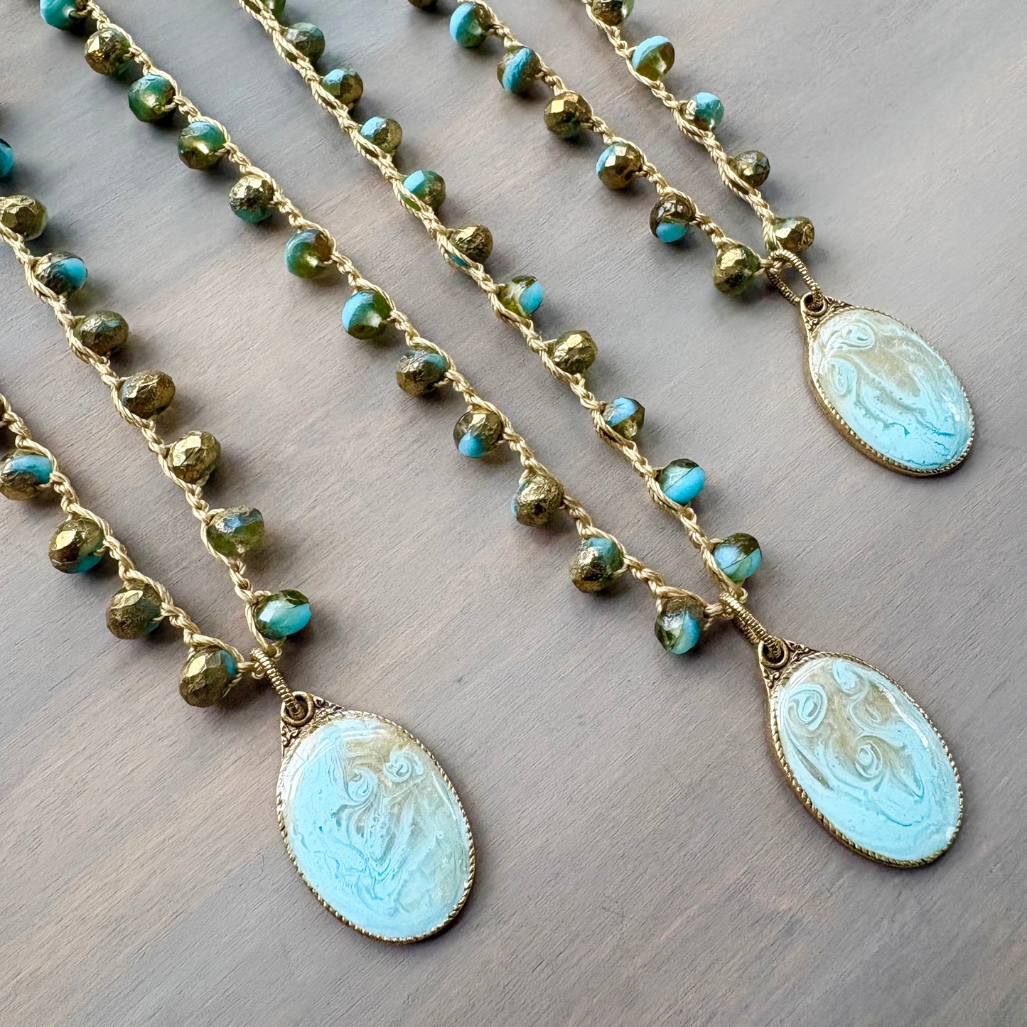 Golden Aqua Tentacle Portal Pendant Handcrafted Necklace