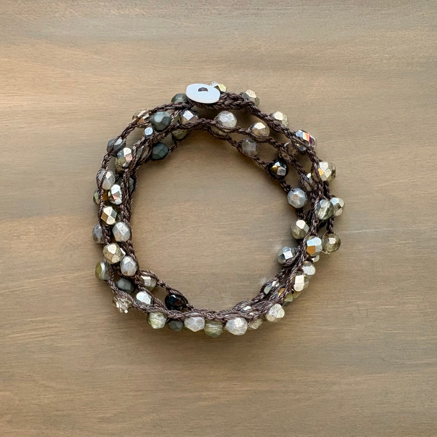 Silver Mix Crystal Long Layering Crocheted Necklace