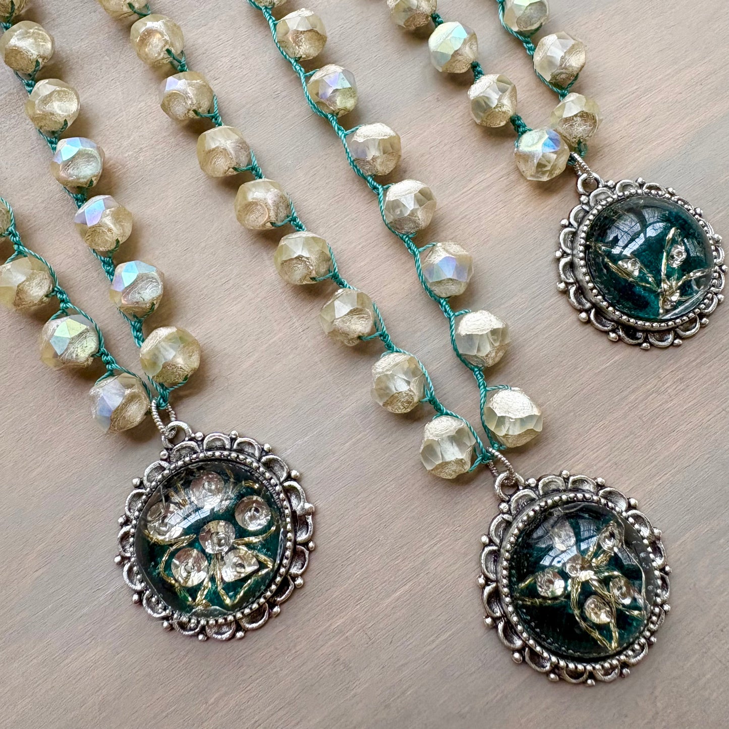 French Atelier Antique Treasure Pendant With Opal Cut Czech Crystal