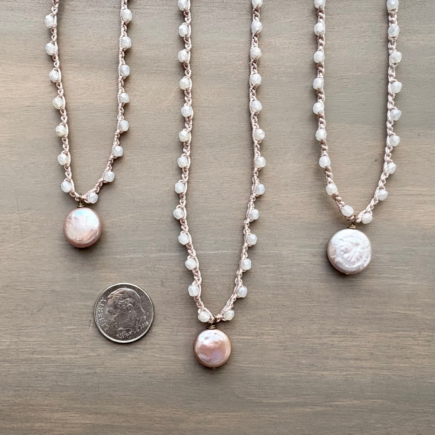 Blush Freshwater Coin Pearl Crocheted Necklace