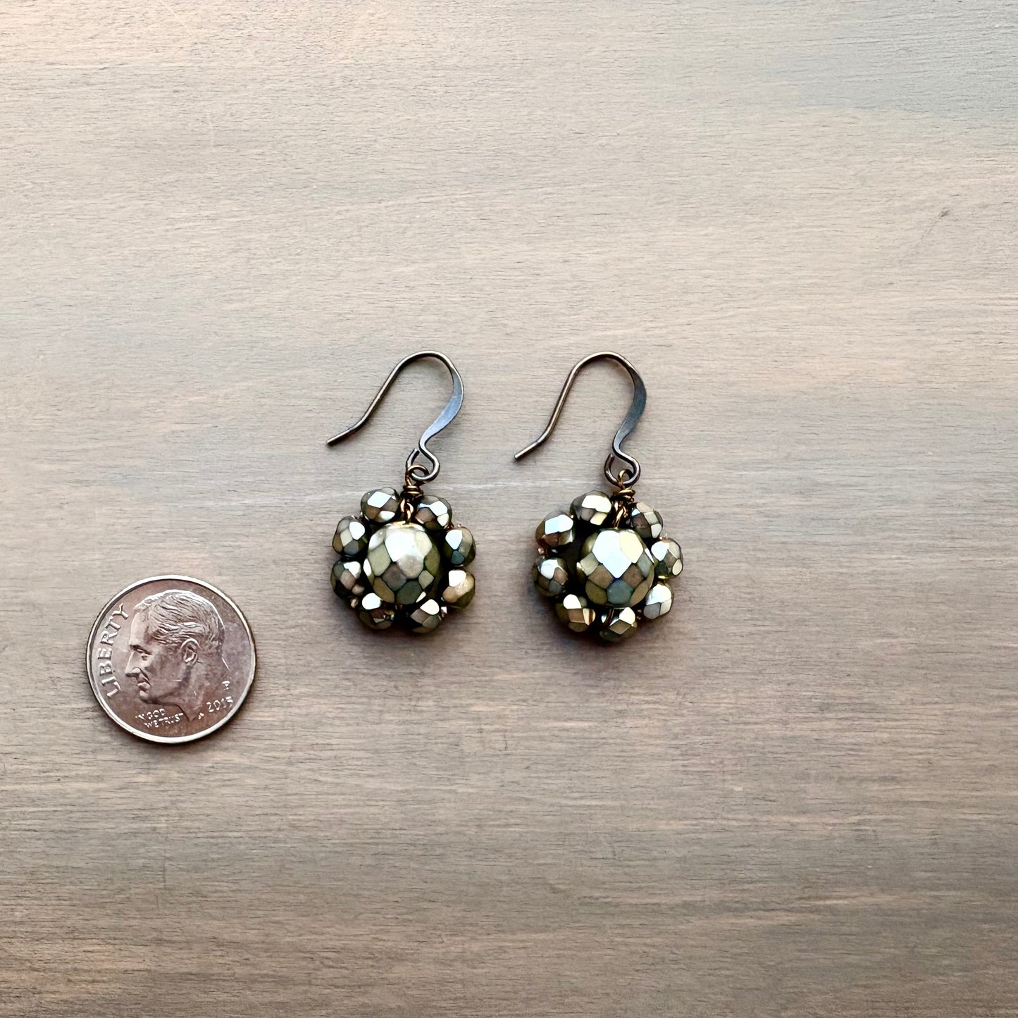 Crystal Flower Earrings In Warm Golden Beige