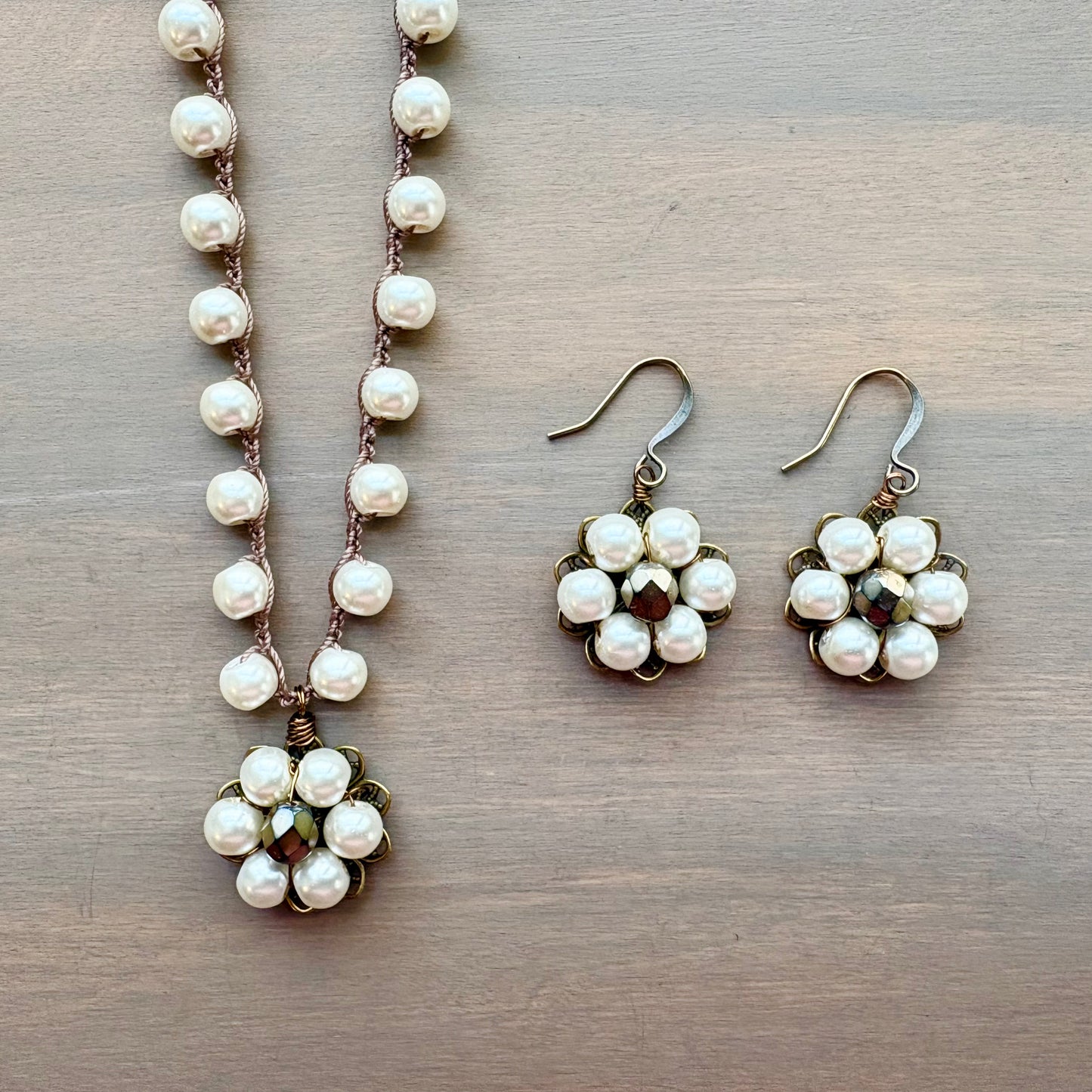 Baroque Glass Pearl Flower Earrings, Lovely For Brides