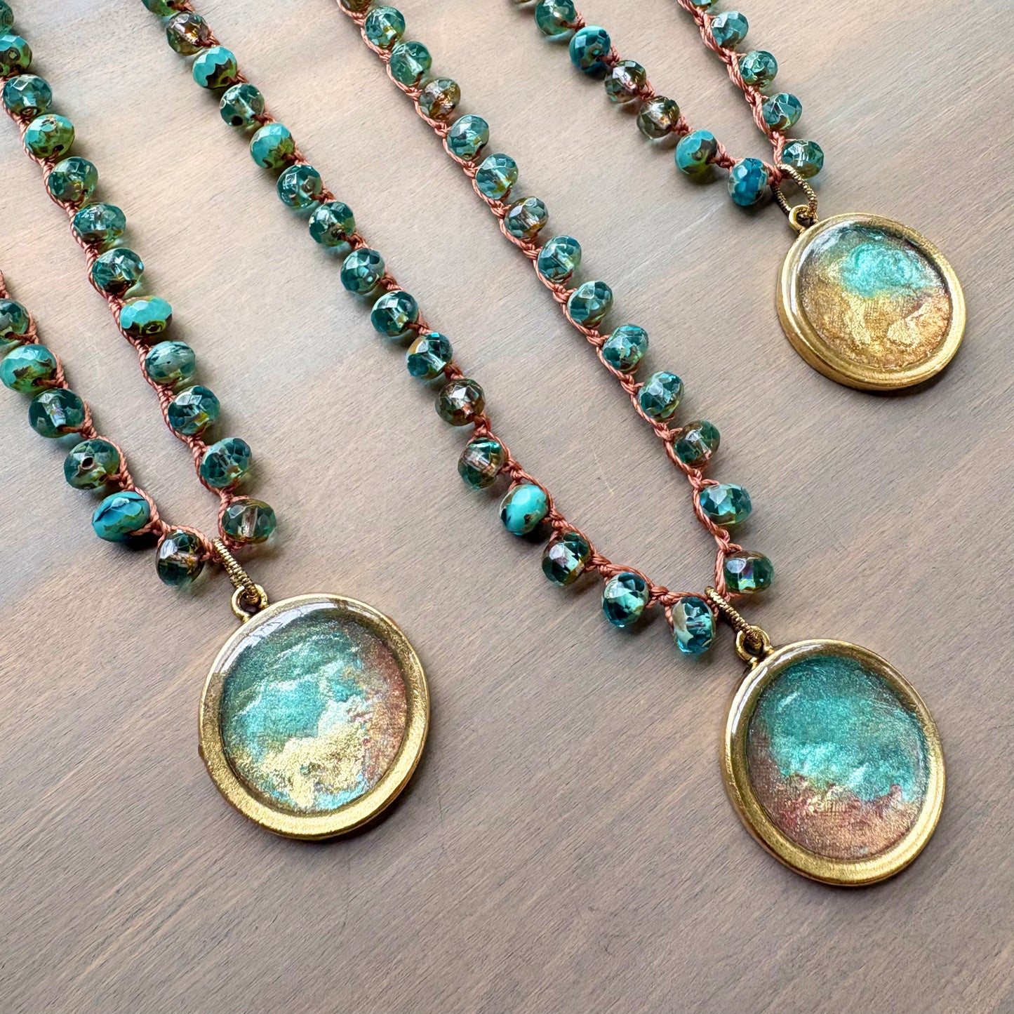 Sunset Beach Crocheted Crystal Portal Necklace