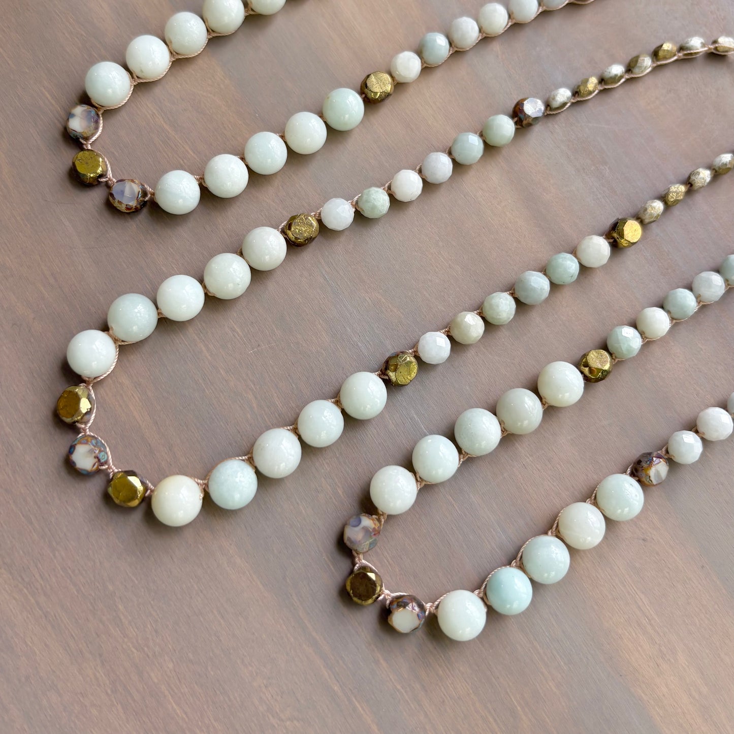 Amazonite And Crystal Seaside Charm Crocheted Necklace