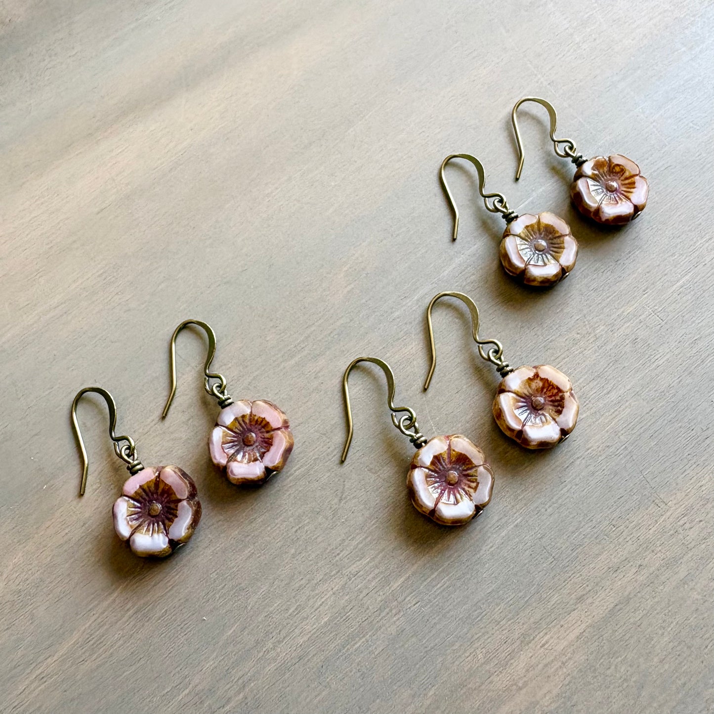 Lavender Rose Vintage Style Pressed Glass Flower Earrings