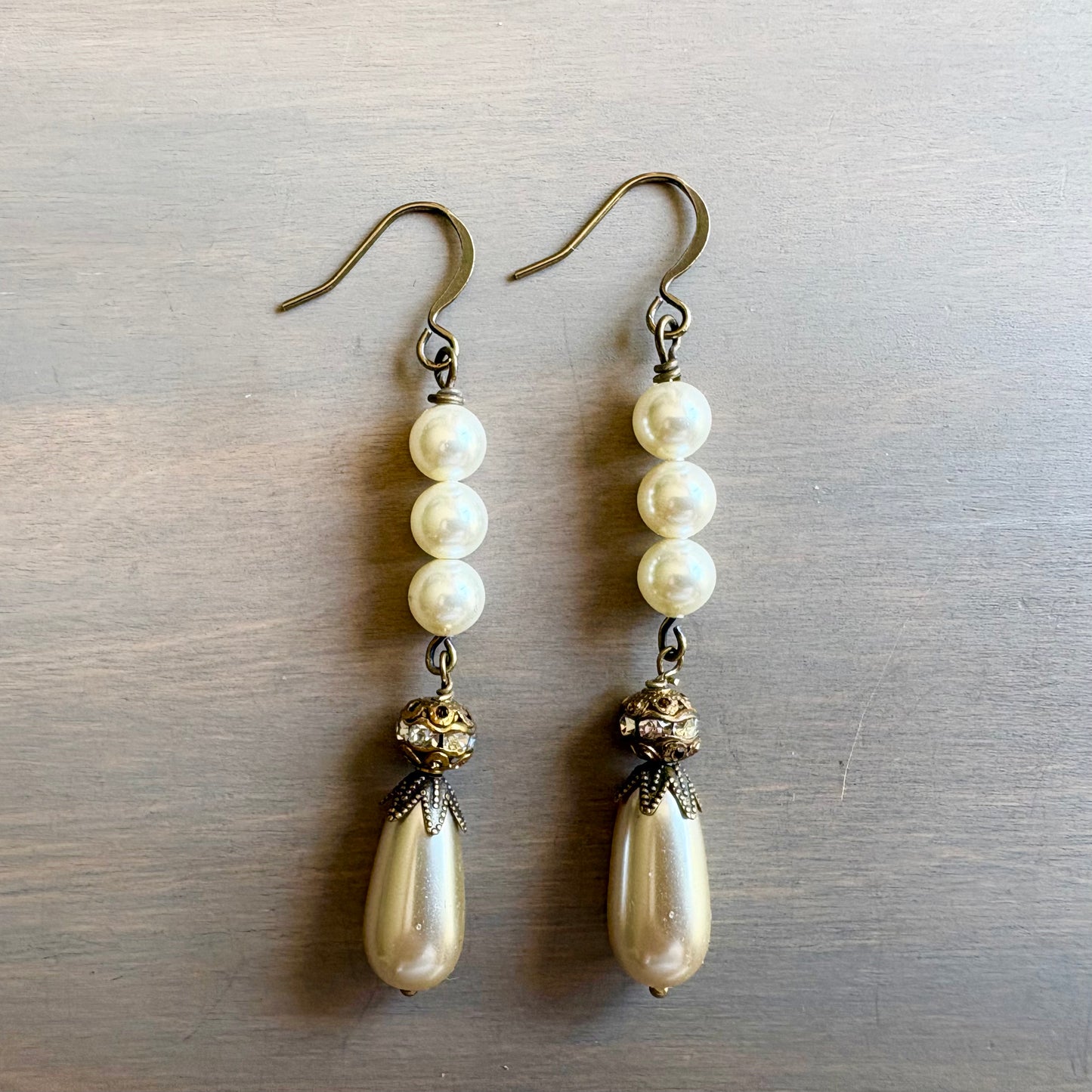 Glass Pearl Teardrop Vintage Sparkle Earrings, Perfect For Brides