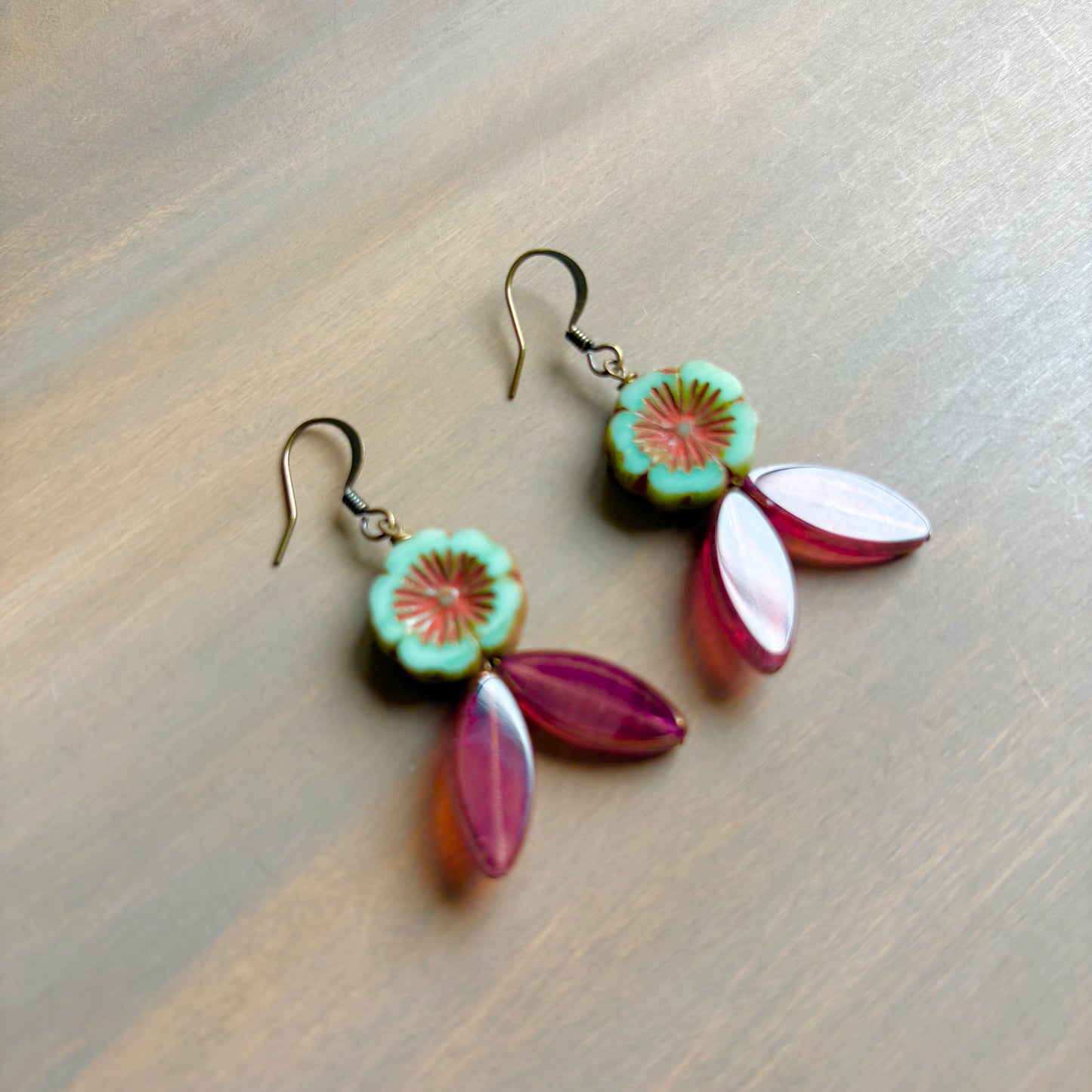 Vintage Flora Crystal Flower Earrings In Aqua And Berry
