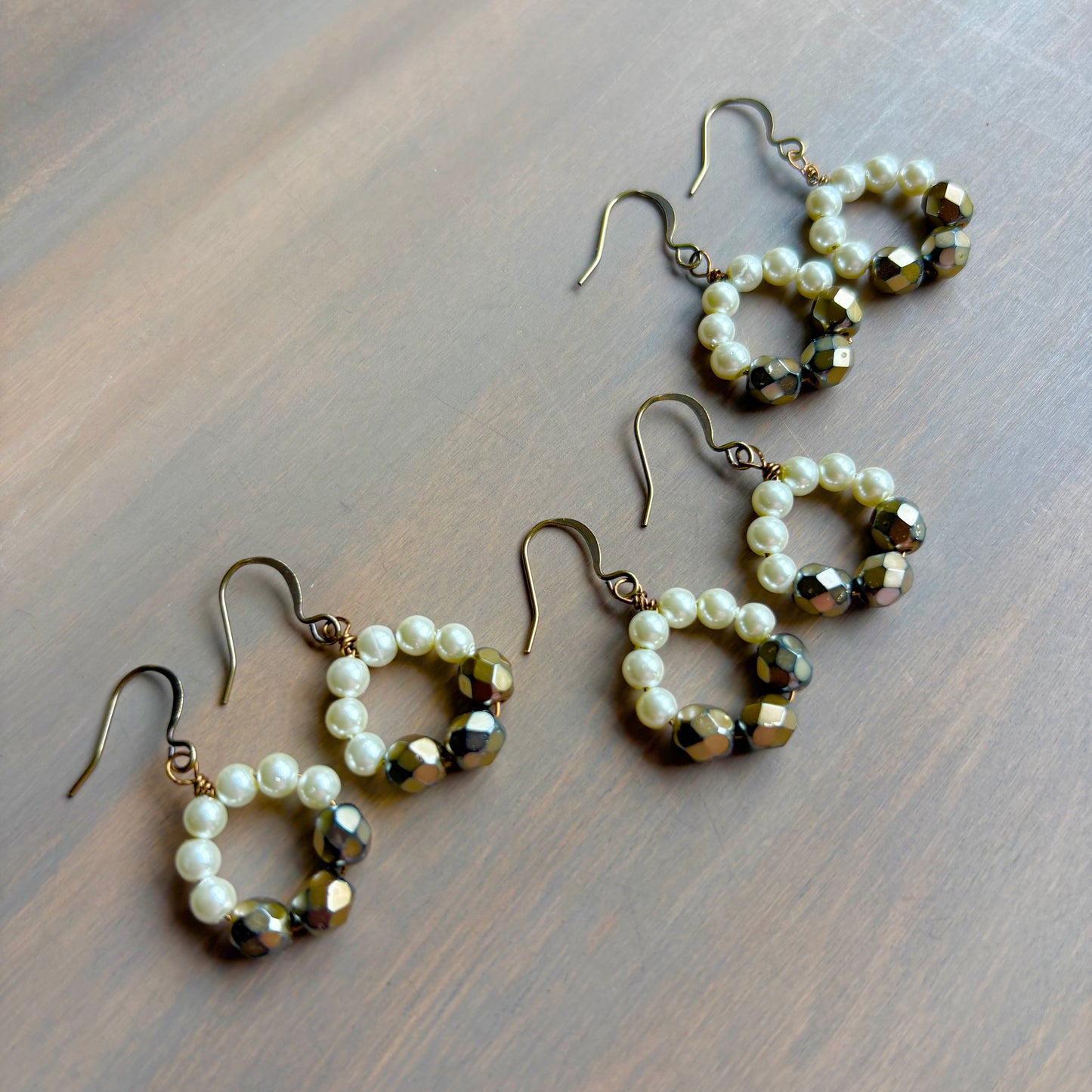 Vintage Bride Pearl and Crystal Hoop Earrings