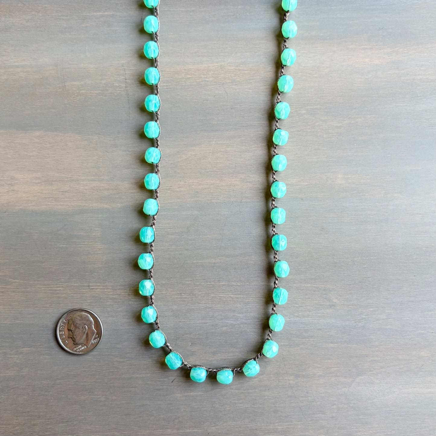 Caribbean Blue Long Layering Crocheted Crystal Necklace