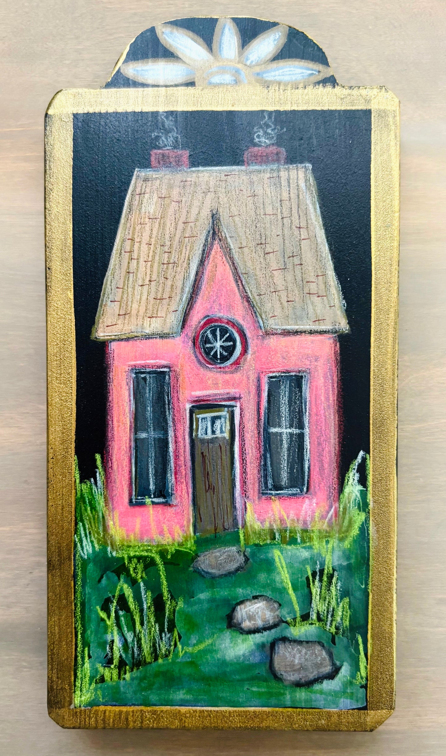 Pink Country Cottage Hand Painted Wood Plaque Home Decor