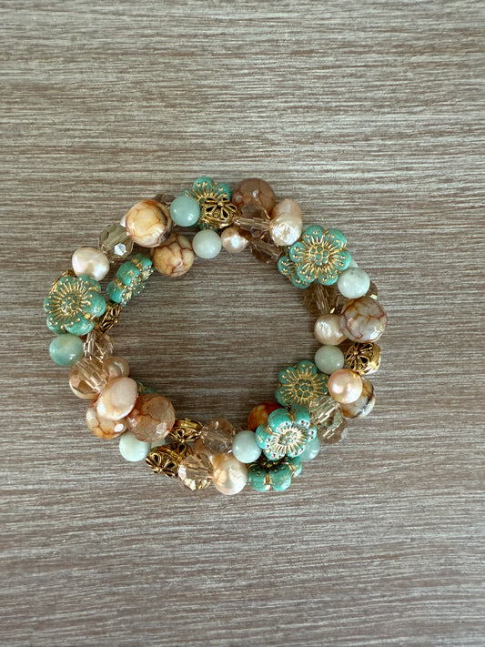 Seaside Stretch Bracelet With Semi Precious Stones and Freshwater Pearls