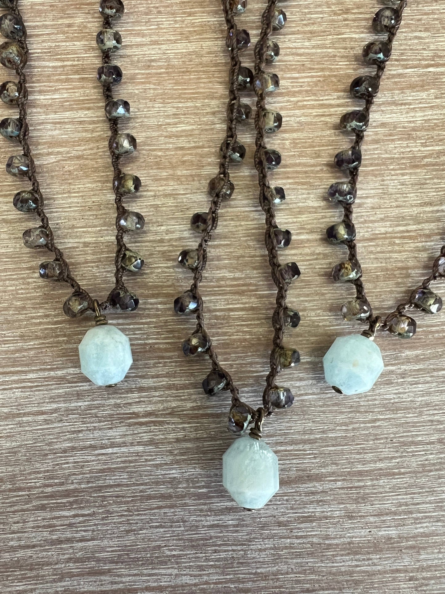 Faceted Aquamarine Stone Drop Necklace, Grey Shimmer