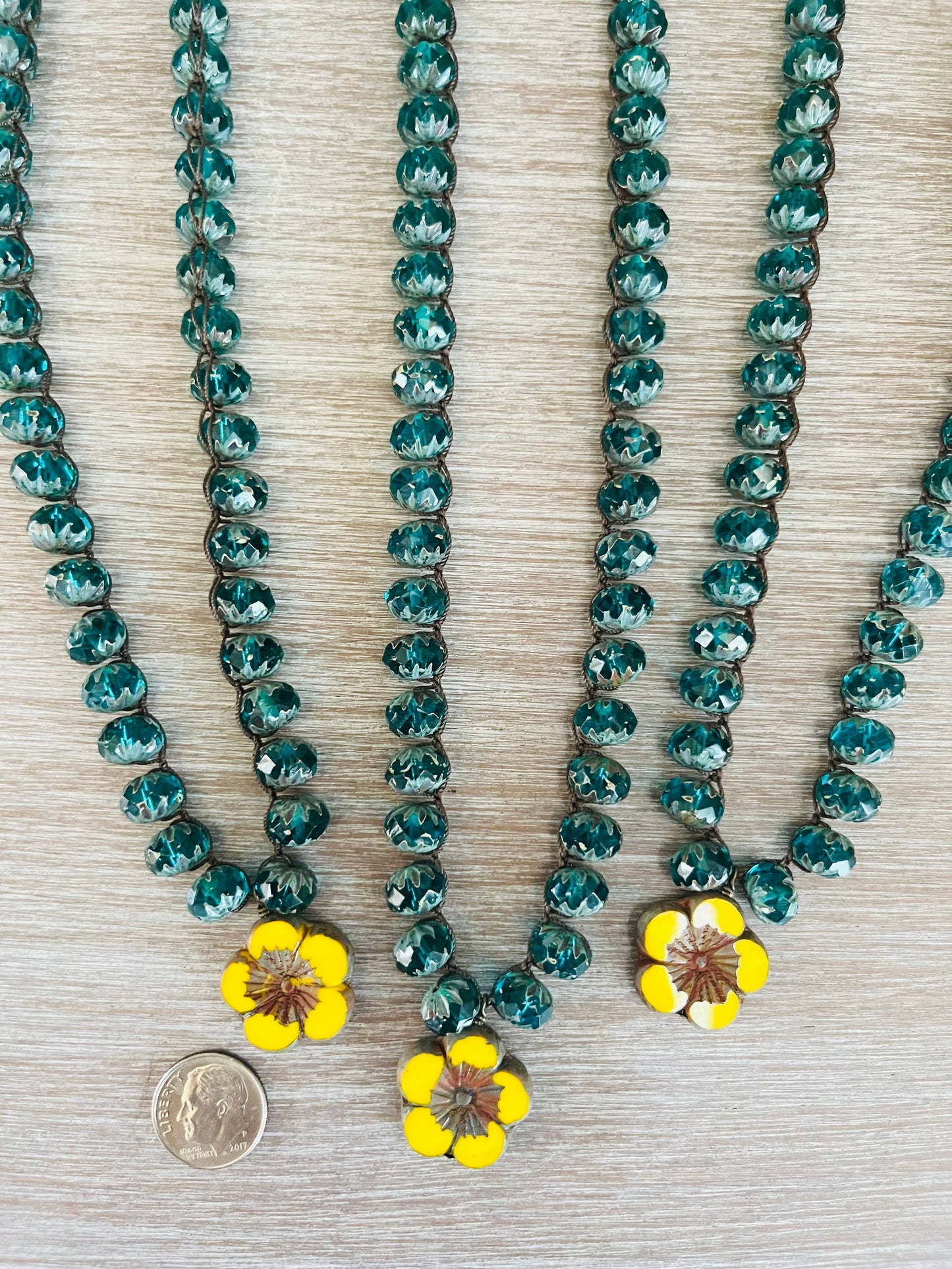 Sunshine Yellow Glass Flower & Teal Earthen Beauty Necklace