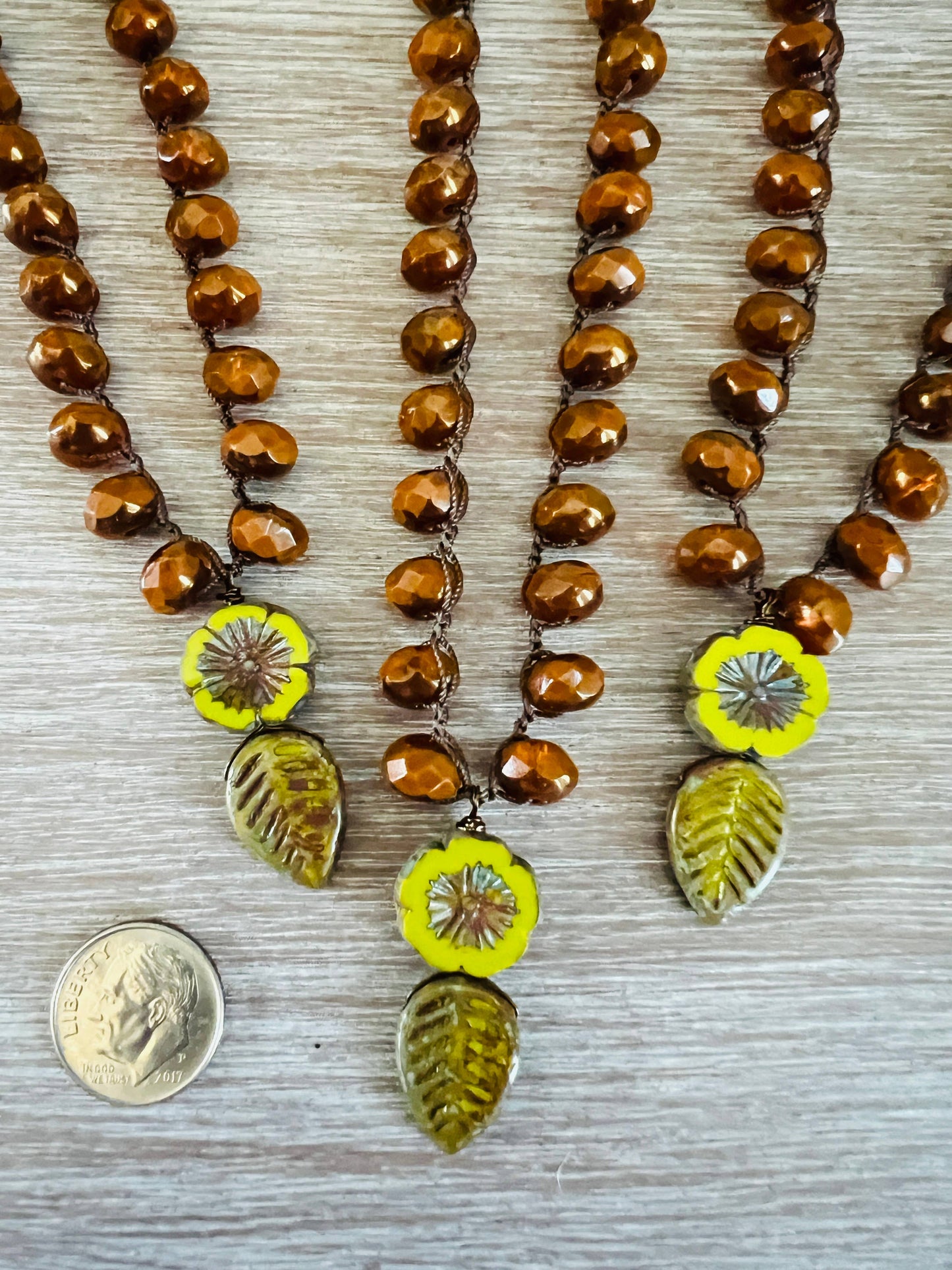 Autumn Flora and Leaf Drop Necklace With Burnt Orange