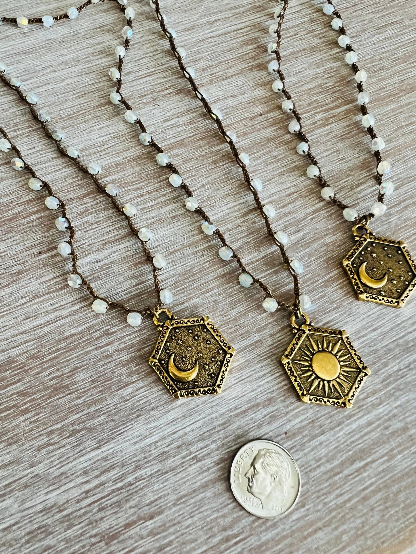 Reversible Sun And Moon Necklace With Crocheted Crystals