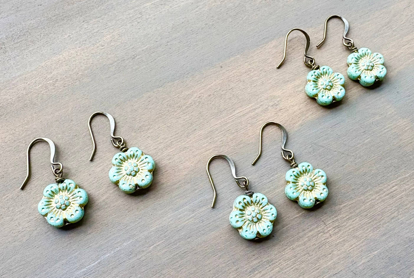 Mint Wild Rose Earrings With Golden Spring Glimmer