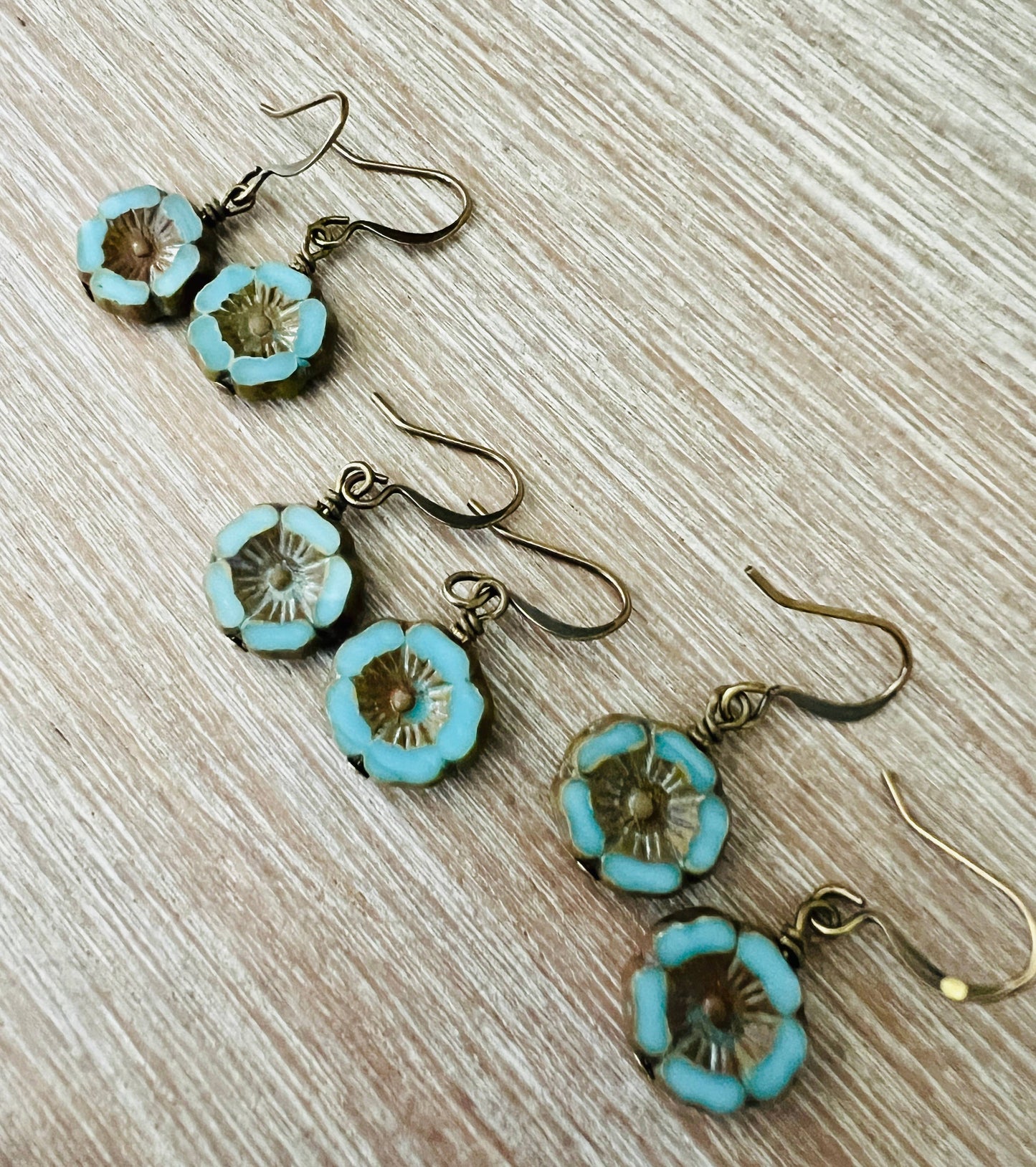 Cornflower Blue Pressed Glass Crystal Flower Earrings