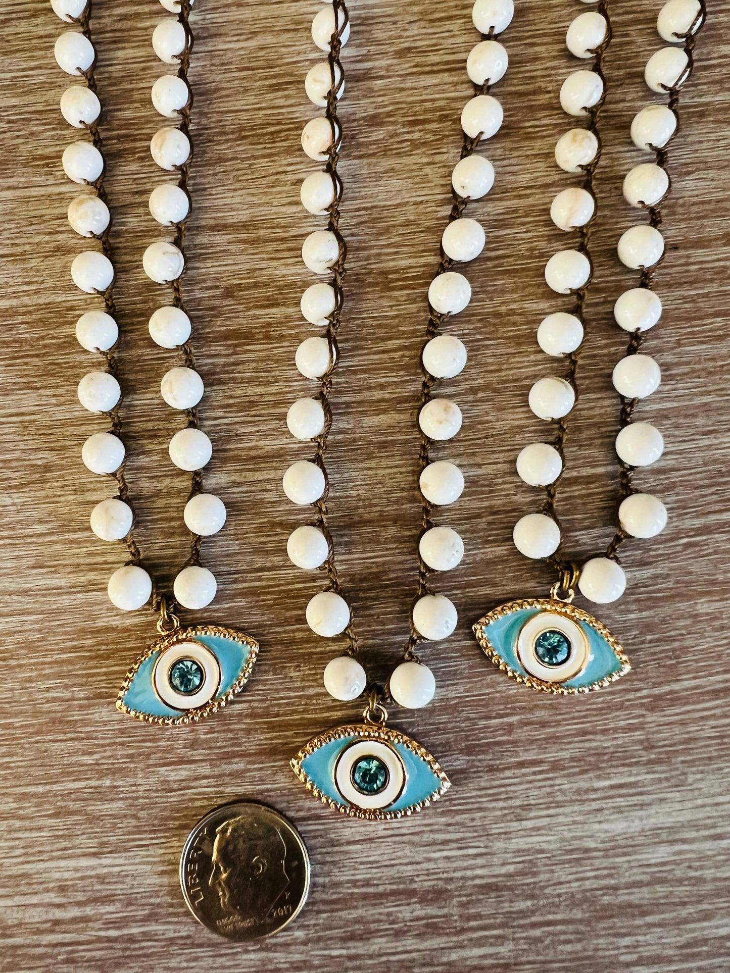 Enameled Eye Of Protection Necklace With Magnesite Stones