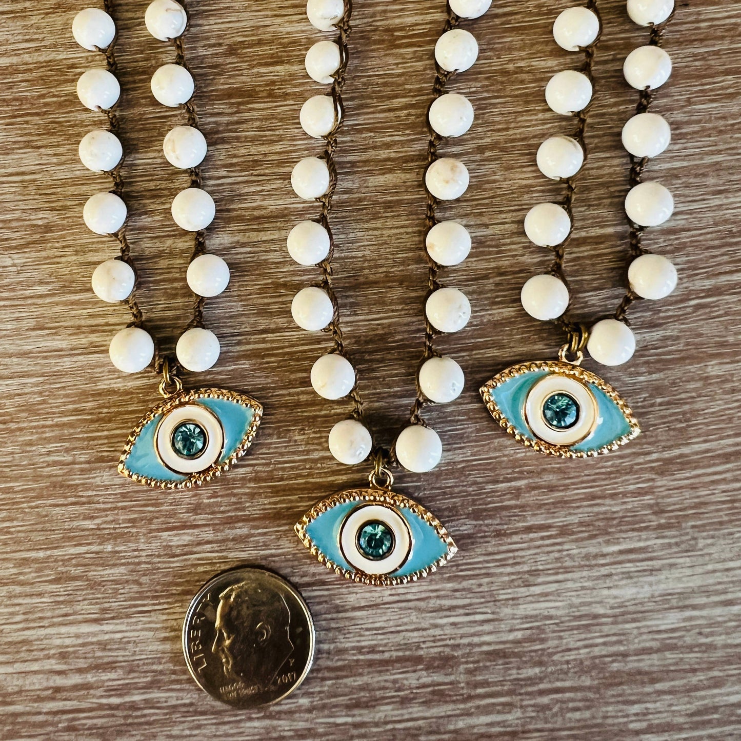 Enameled Eye Of Protection Necklace With Magnesite Stones
