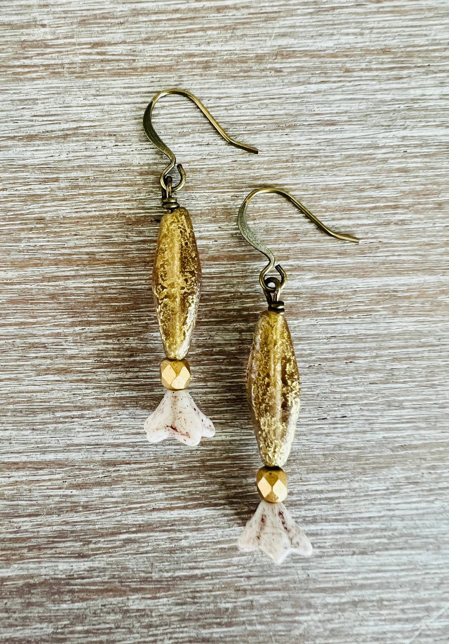 French Style Golden Parasol Earrings, Three Vintage Colors