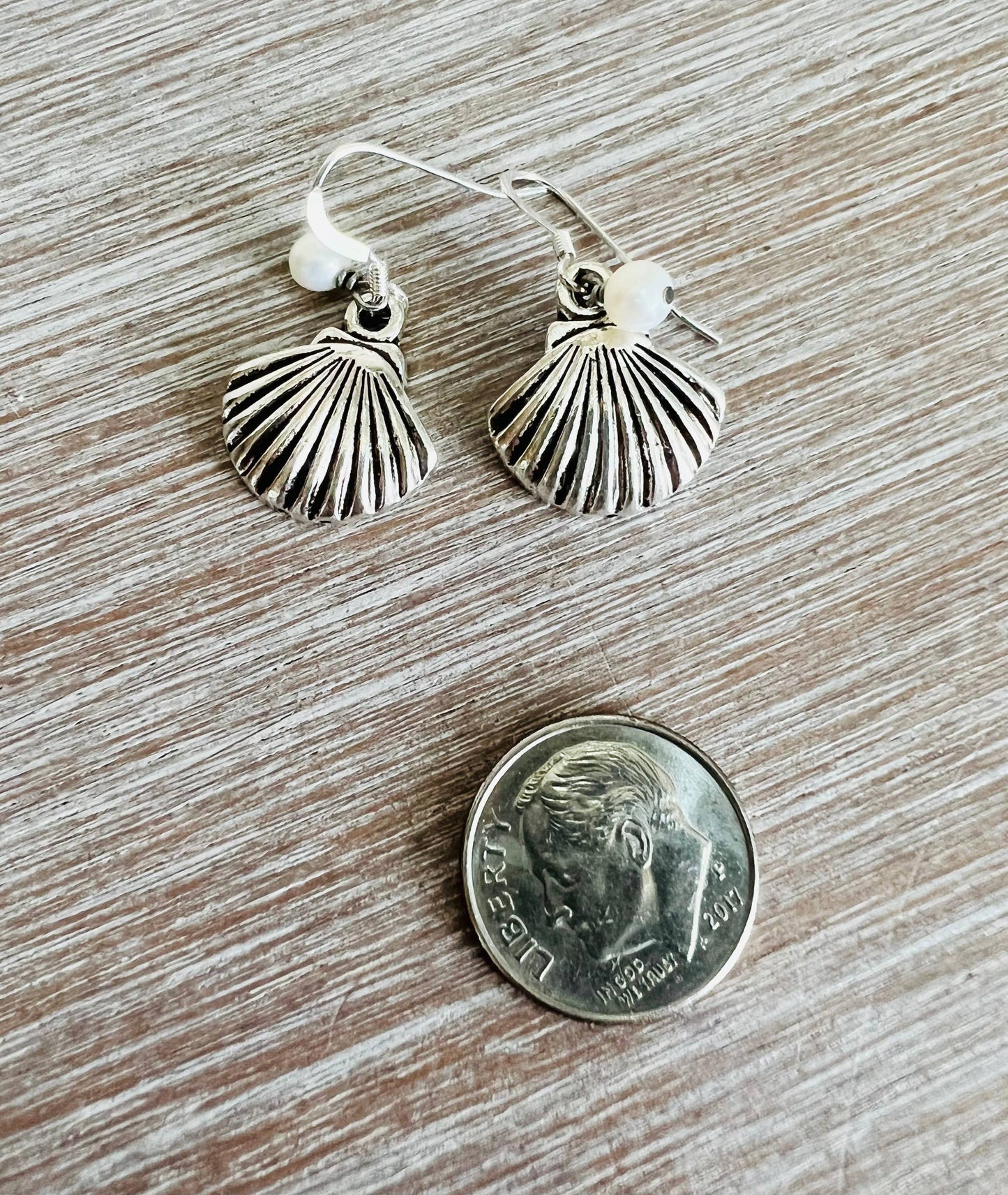 Pewter Shell Earrings With Freshwater Pearl Drops