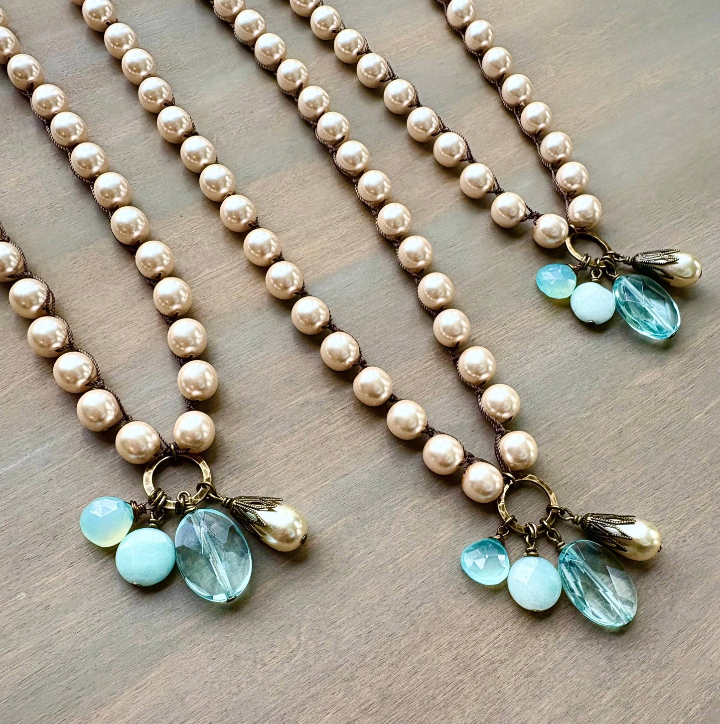 Champagne Bauble Necklace with Faceted Quartz & Chalcedony