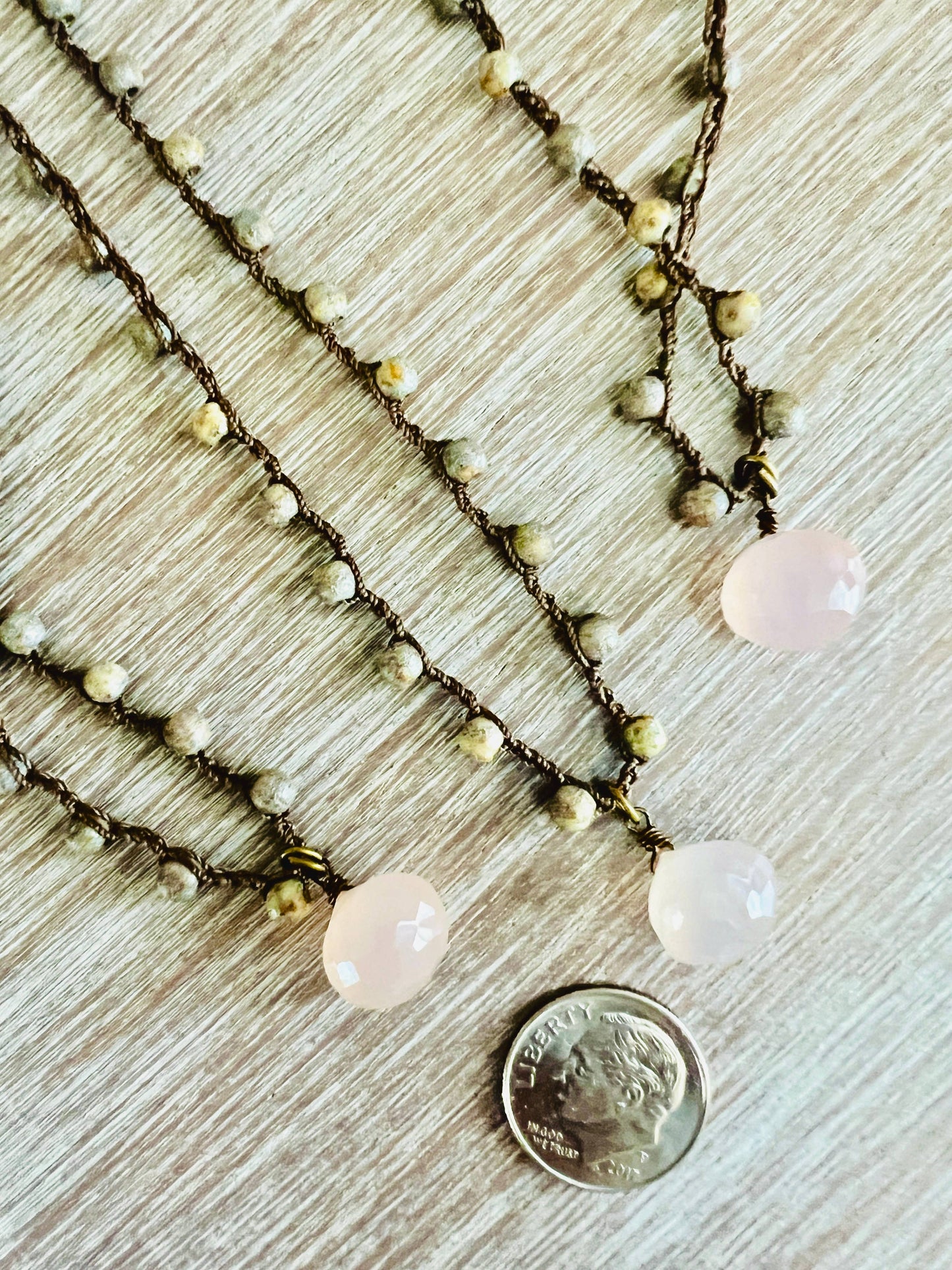 Rustic Crystal Necklace & Faceted Pink Chalcedony Briolette