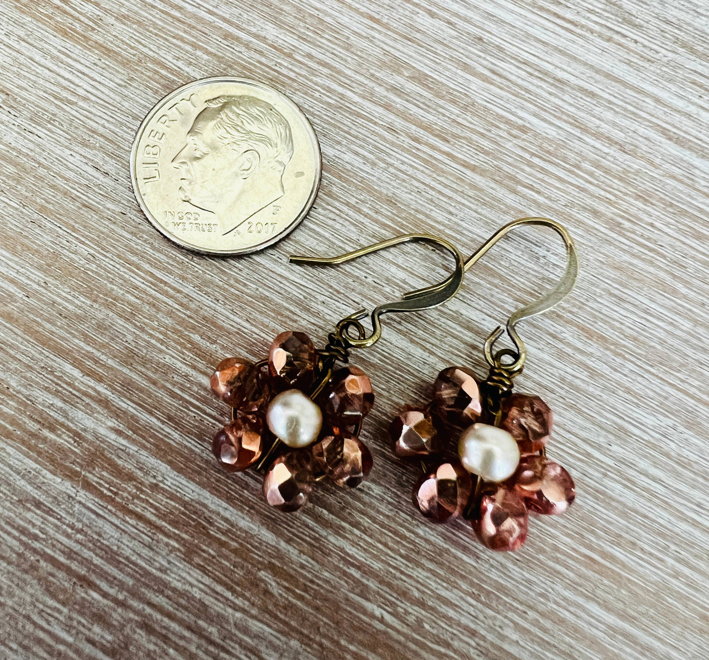 Metallic Antique Apricot Flower Earrings Beach Bloom