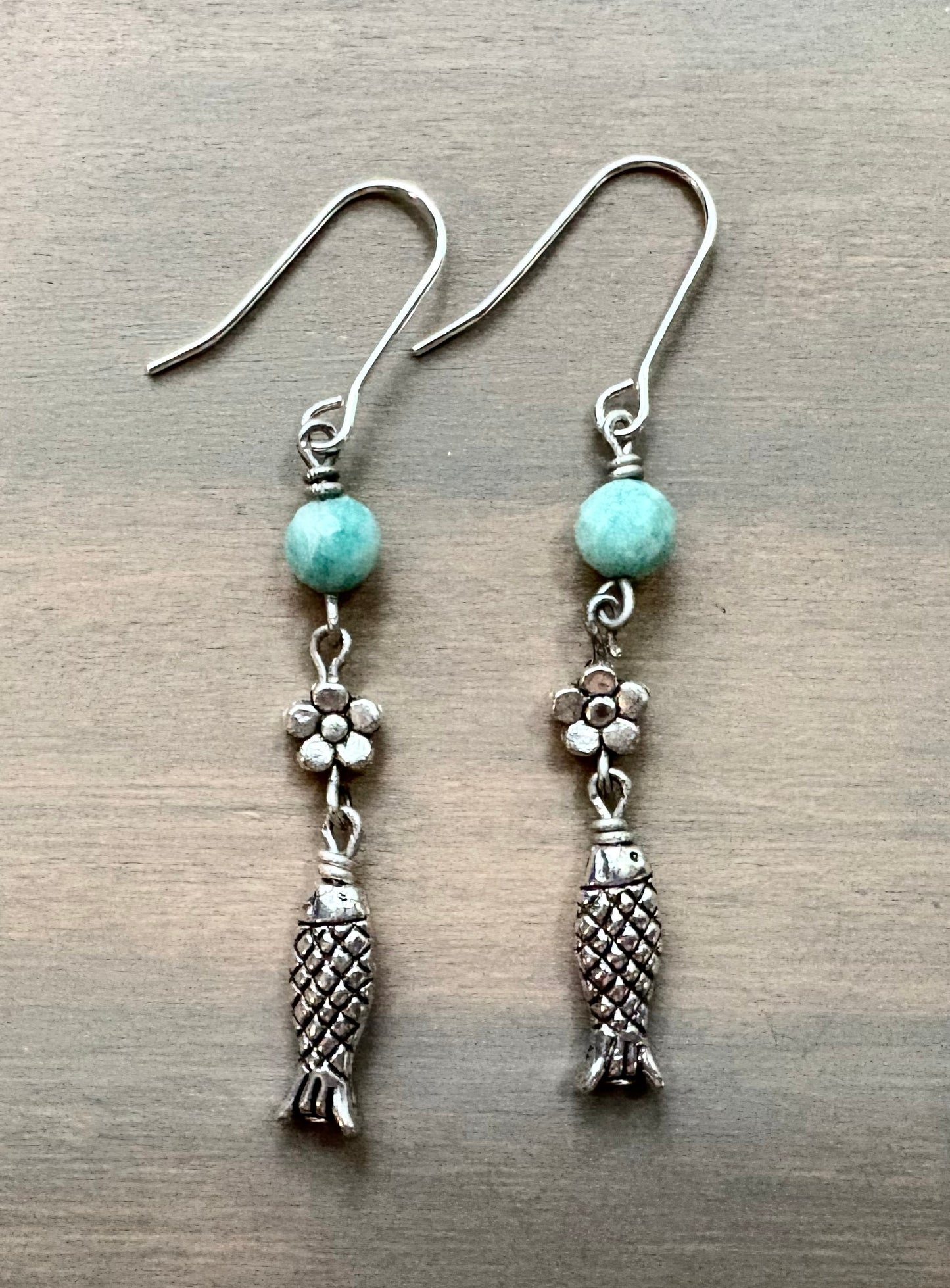 Swim Away Amazonite Stone And Fish Drop Earrings