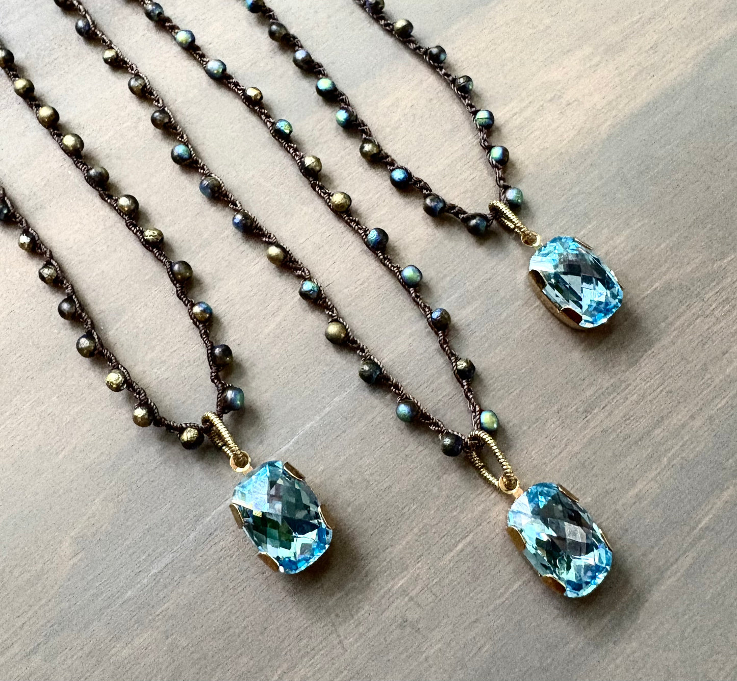 Ocean Shimmer Necklace With Faceted Swarovski And Crocheted Galaxy Crystals