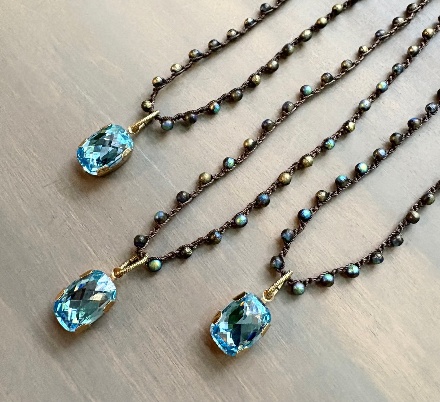 Ocean Shimmer Necklace With Faceted Swarovski And Crocheted Galaxy Crystals